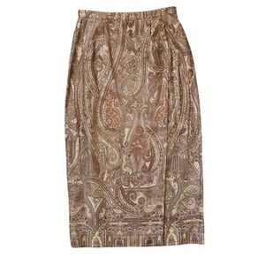 Vintage Brown Paisley Print Partial Wrap Maxi Skirt Size 12